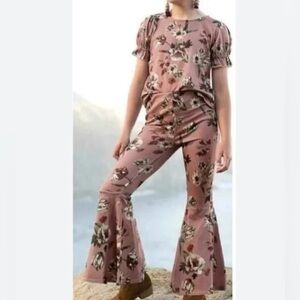 Joyfolie Floral Bell-Bottom Jumpsuit - Dusty Rose